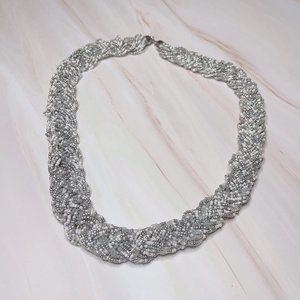 Silver & White Seed Bead Necklace